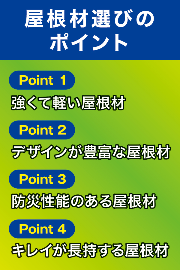 屋根材選びのポイント 屋根材選びのポイント